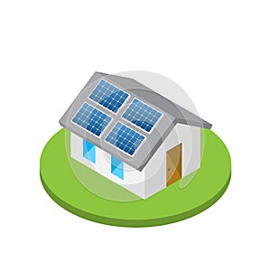 Simple isometric house with solar roof panels