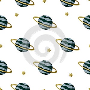 Simple kids background with planets. Outer space seamless background