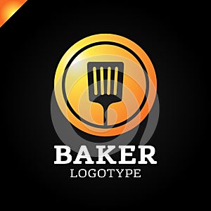 Simple kitchen spatula or bakery logo icon in the circle