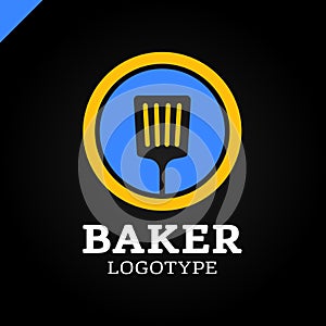 Simple kitchen spatula or bakery logo icon in the circle