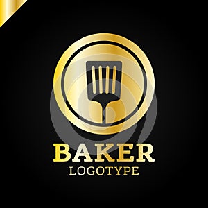 Simple kitchen spatula or bakery logo icon in the circle