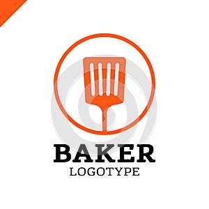 Simple kitchen spatula or bakery logo icon in the circle