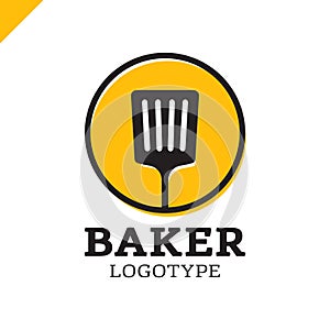Simple kitchen spatula or bakery logo icon in the circle