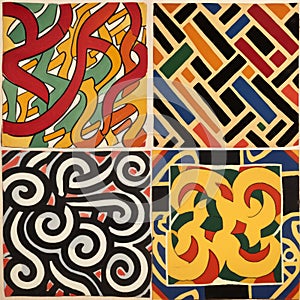 Simple Kuba Cloth Patterns In Matisse Style photo