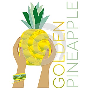 Simple laconic pineapple fruit in woman hands
