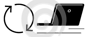 Laptop with Circular Arrows Indicating Update, Refresh, or Process Continuity