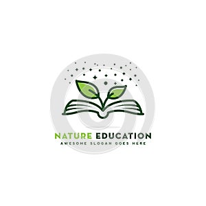 simple leaf with book education logo design, emblem for courses, classes and schools vector template
