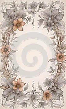 Simple light brown and gray line border with empty center, vintage shabby chic background,