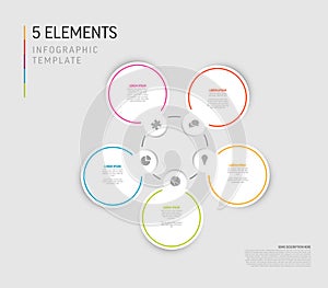 Simple light five elements infographic template on light background