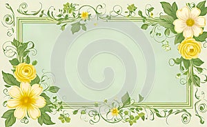 Simple light green scroll line with empty center, vintage floral shabby chic background, empty copy space, smartphone background,