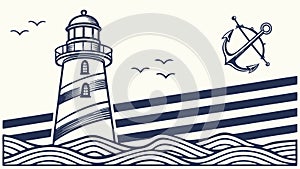 Simple Lighthouse Icon with Nautical Elements Vector, vector design Generative AI
