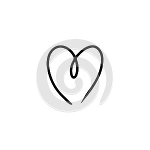 Simple line art doodle drawing of heart in black isolated on white background. Hand drawn vector illustration as a symbol of love