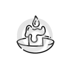 Simple line art icon of burning wax candle