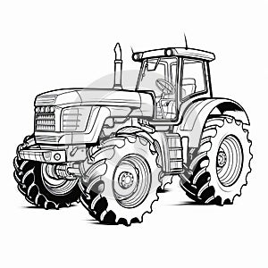 Simple Line Art Tractor Coloring Pages On White Background