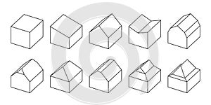 Simple line art vector set of different house roof shapes