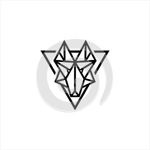 Simple line art wolf head triangle logo icon design idea