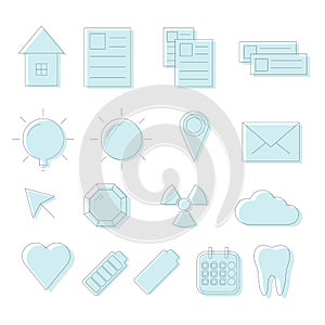 Simple line, blue web icons set, vector illustration