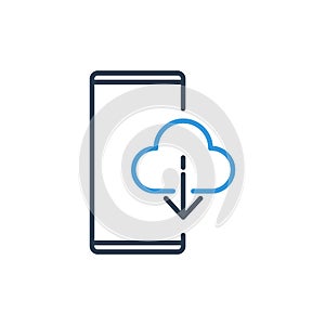 Simple Line of Cell Phone Vector Icon - cloud download information