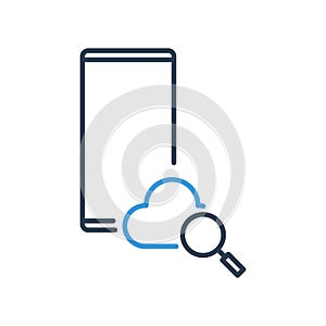 Simple Line of Cell Phone Vector Icon - cloud and magnifying search