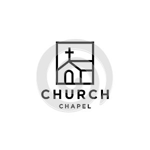 Simple line christian Catholic church logo design with holy cross symbol