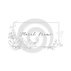 Vector Delicate Floristic Geometric Frame with Flowers photo