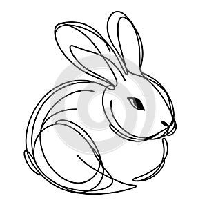 A simple line drawing of a rabbit on white background