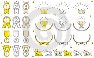 Simple line drawing ranking icon set, 1st to 3rd place