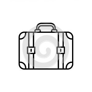 A simple line drawing of a suitcase. The suitcase features a rectangular shape with