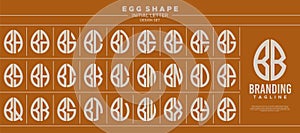 Simple line egg shape stamp letter B BB logo design set