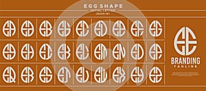 Simple line egg shape stamp letter E EE logo design set photo
