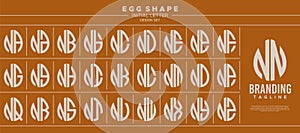 Simple line egg shape stamp letter N NN logo design set photo