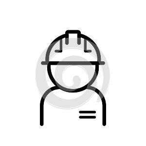 Simple Line Engineer or Construction Worker in Hard Hat Vector Icon
