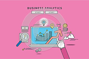 Simple line flat design of business analytics, modern illustration