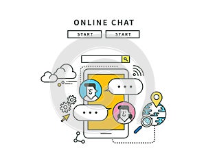 Simple line flat design of online chat, modern illustration