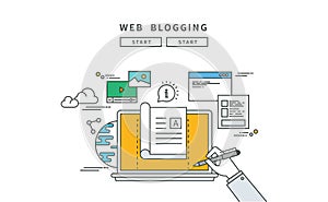 Simple line flat design of web blogging, modern illustration