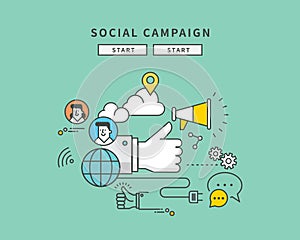 Simple line flat design of web social campaign, modern illustration