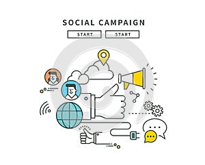 Simple line flat design of web social campaign, modern illustration