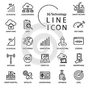 Simple line icon about 5G, Internet of thingsIOT  technology. Include smart factory, wifi,network,cloud and more