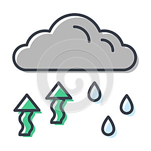 Simple line icon cloud, precipitation and evaporation, vector isolated illustration, climate and ecology design element.