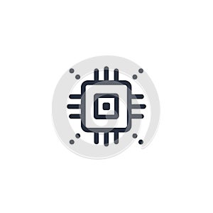 Simple Line Icon of a Computer Microchip Processor circuit
