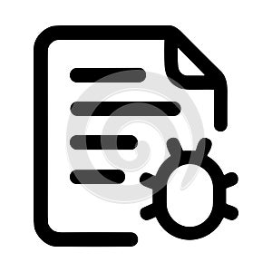 Bug report file icon for software error and malware detection