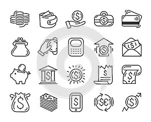 Simple line icons set of money - dollar coin, finance