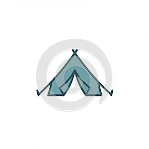 Simple line illustration of a camping tent. The design features a triangular shape with