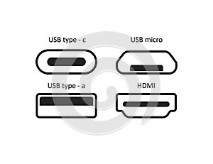Simple line isolated vector icon set ports usb in flat
