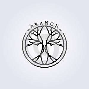 simple line oak tree logo , balance plant icon vector illustration line art design