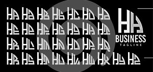 Simple line quadrant circle letter H HH logo design bundle photo