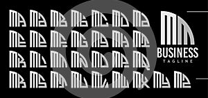 Simple line quadrant circle letter M MM logo design bundle photo