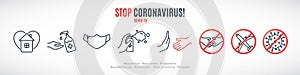 Simple line signs to prevent the spread of Coronavirus. photo