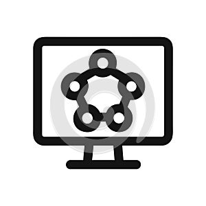 Simple Line Style Computer Monitor with Network Connection Icon Element