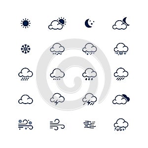 Simple line weather icon set. Vector illustration. Meteorology s